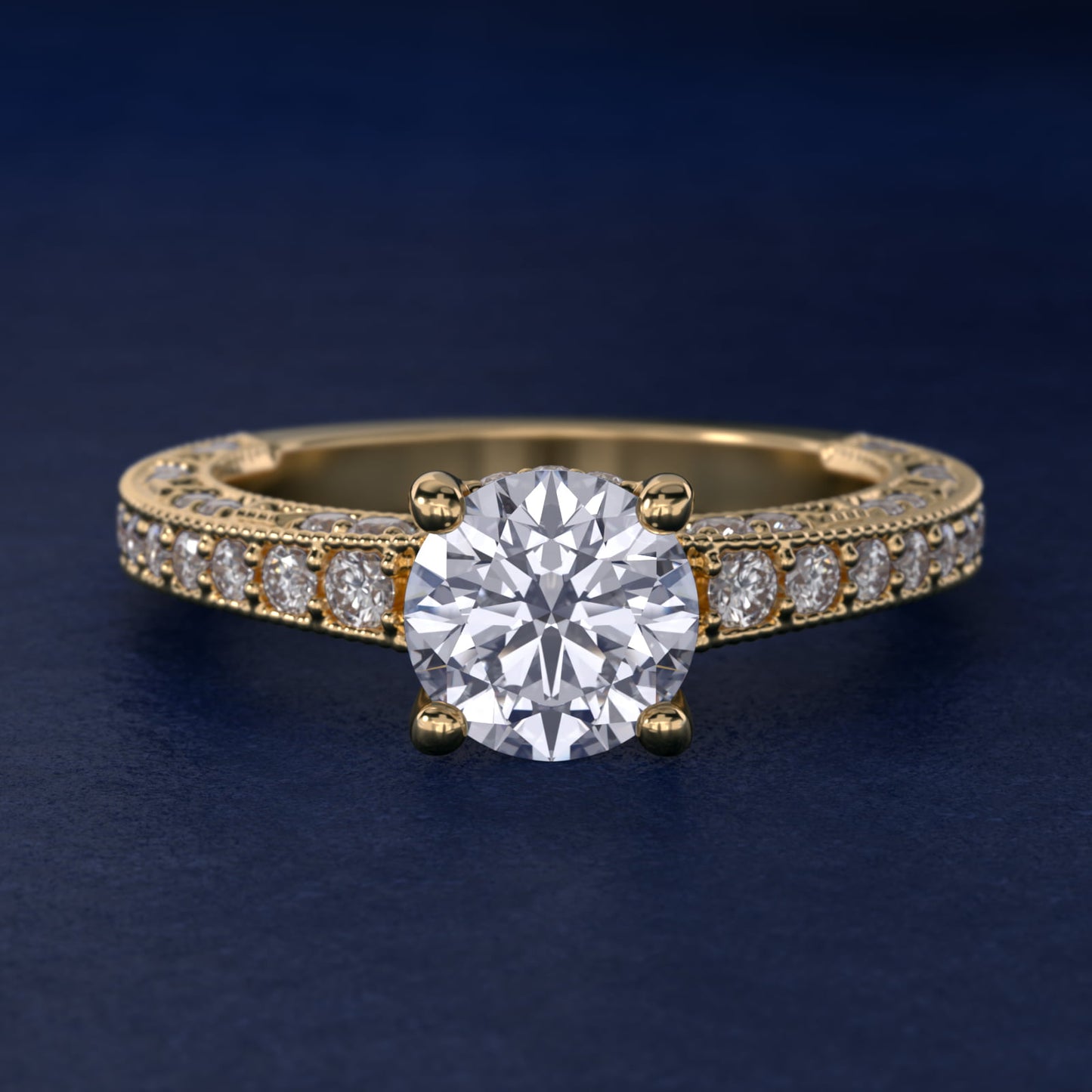 Milgrain Lace PavŽ Vintage-Style Engagement Ring In 14K Yellow Gold By James Allen - Round Center