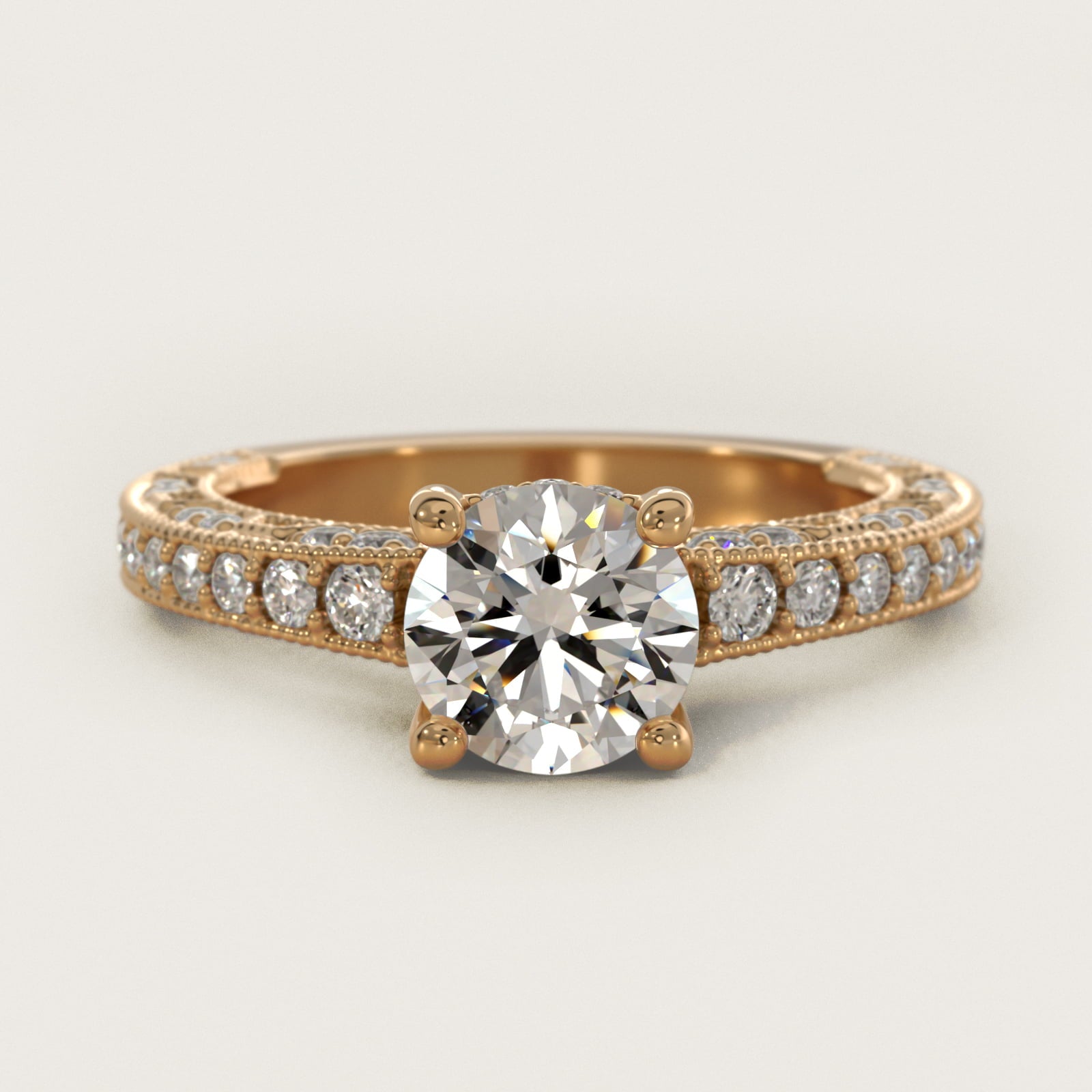 Milgrain Lace PavŽ Vintage-Style Engagement Ring In 14K Yellow Gold By James Allen - Round Center
