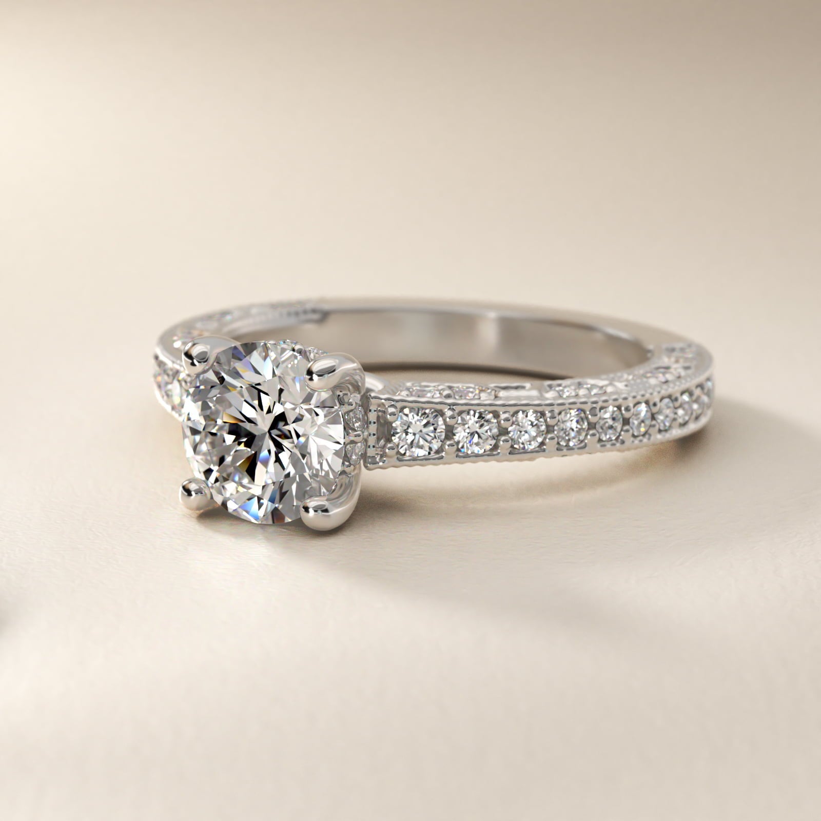 Milgrain Lace PavŽ Vintage-Style Engagement Ring In Platinum By James Allen - Round Center