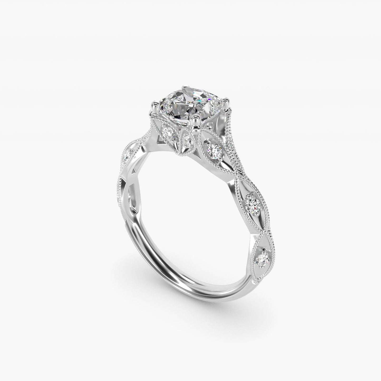 Milgrain Navette Vintage-Style Engagement Ring In 14K White Gold By James Allen - Cushion Center