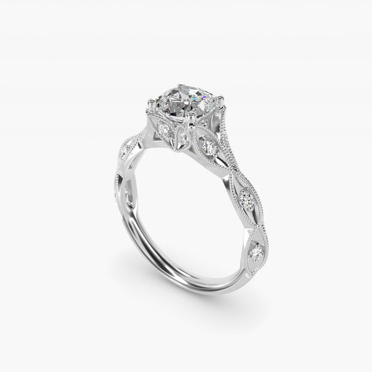 Milgrain Navette Vintage-Style Engagement Ring In 14K White Gold By James Allen - Cushion Center
