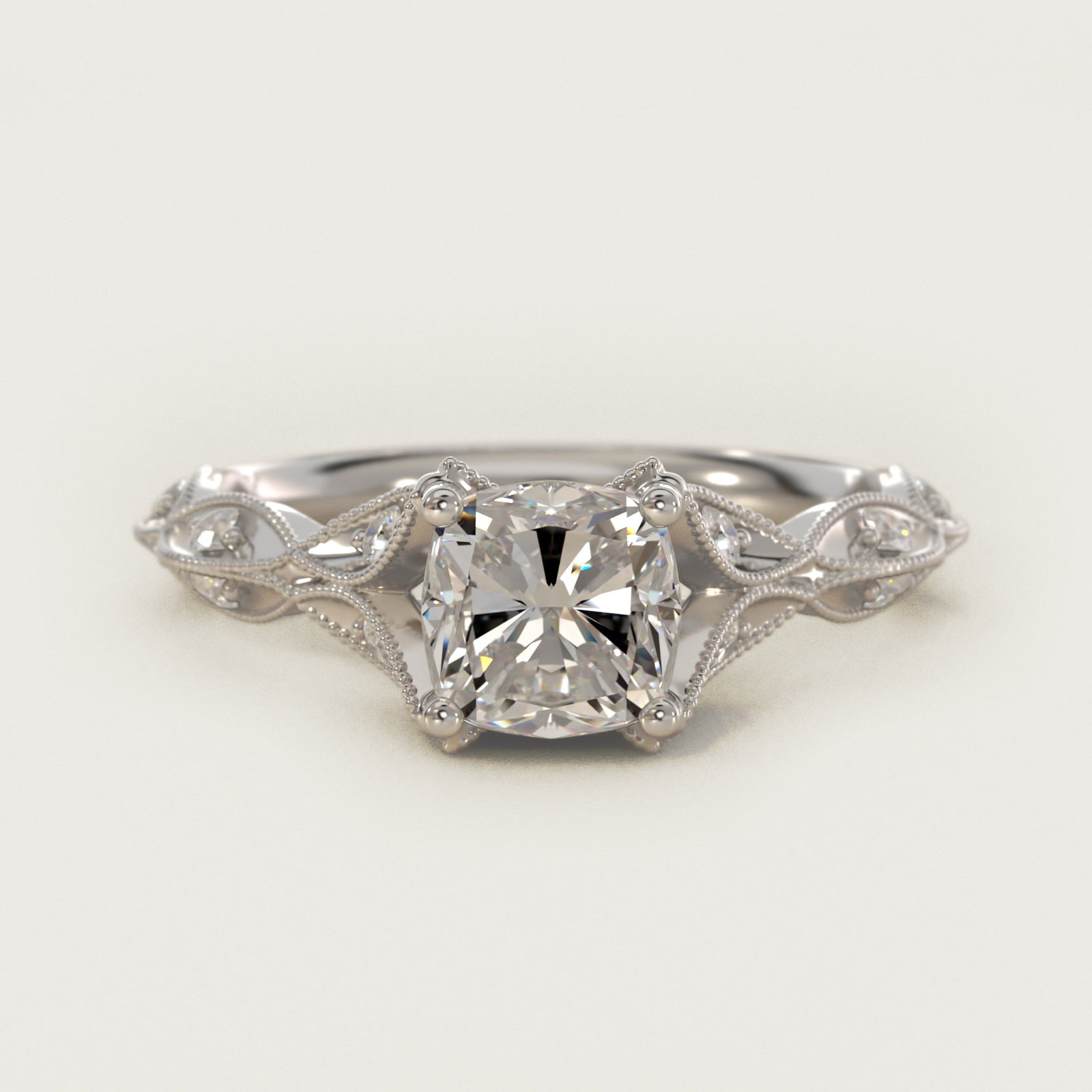 Milgrain Navette Vintage-Style Engagement Ring In Platinum By James Allen - Cushion Center