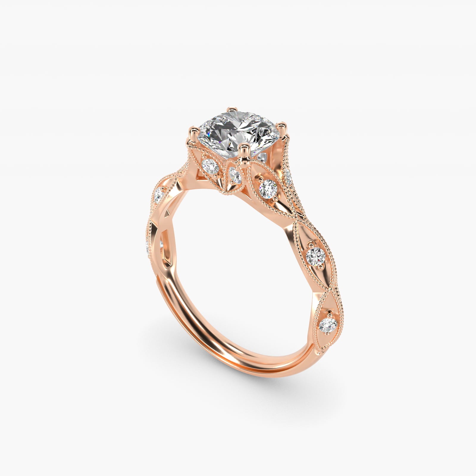 Milgrain Navette Vintage-Style Engagement Ring In 14K Rose Gold By James Allen - Round Center