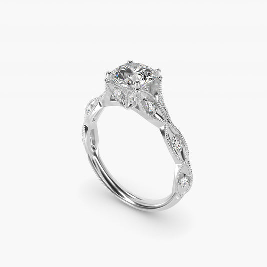 Milgrain Navette Vintage-Style Engagement Ring In 14K White Gold By James Allen - Round Center