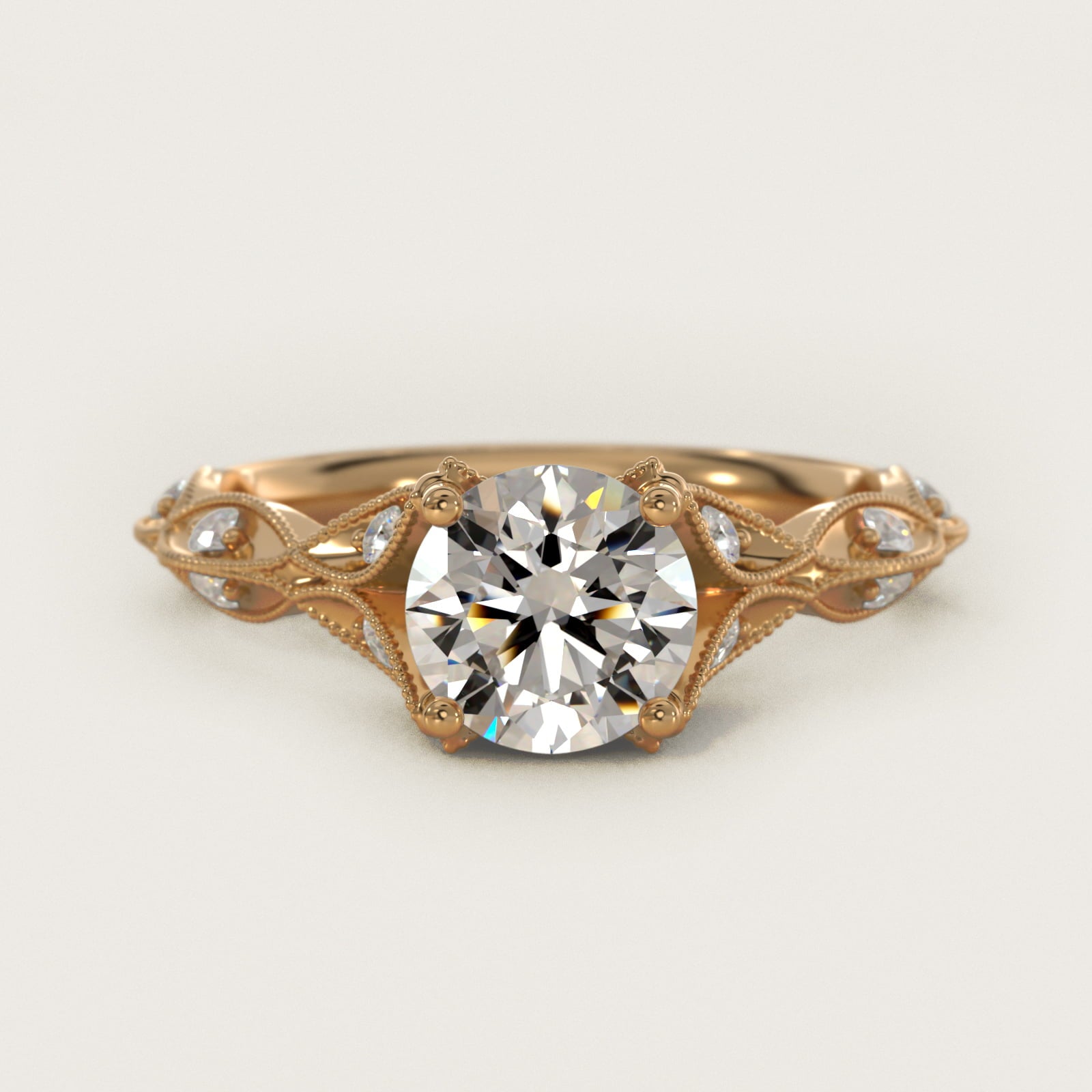 Milgrain Navette Vintage-Style Engagement Ring In 14K Yellow Gold By James Allen - Round Center
