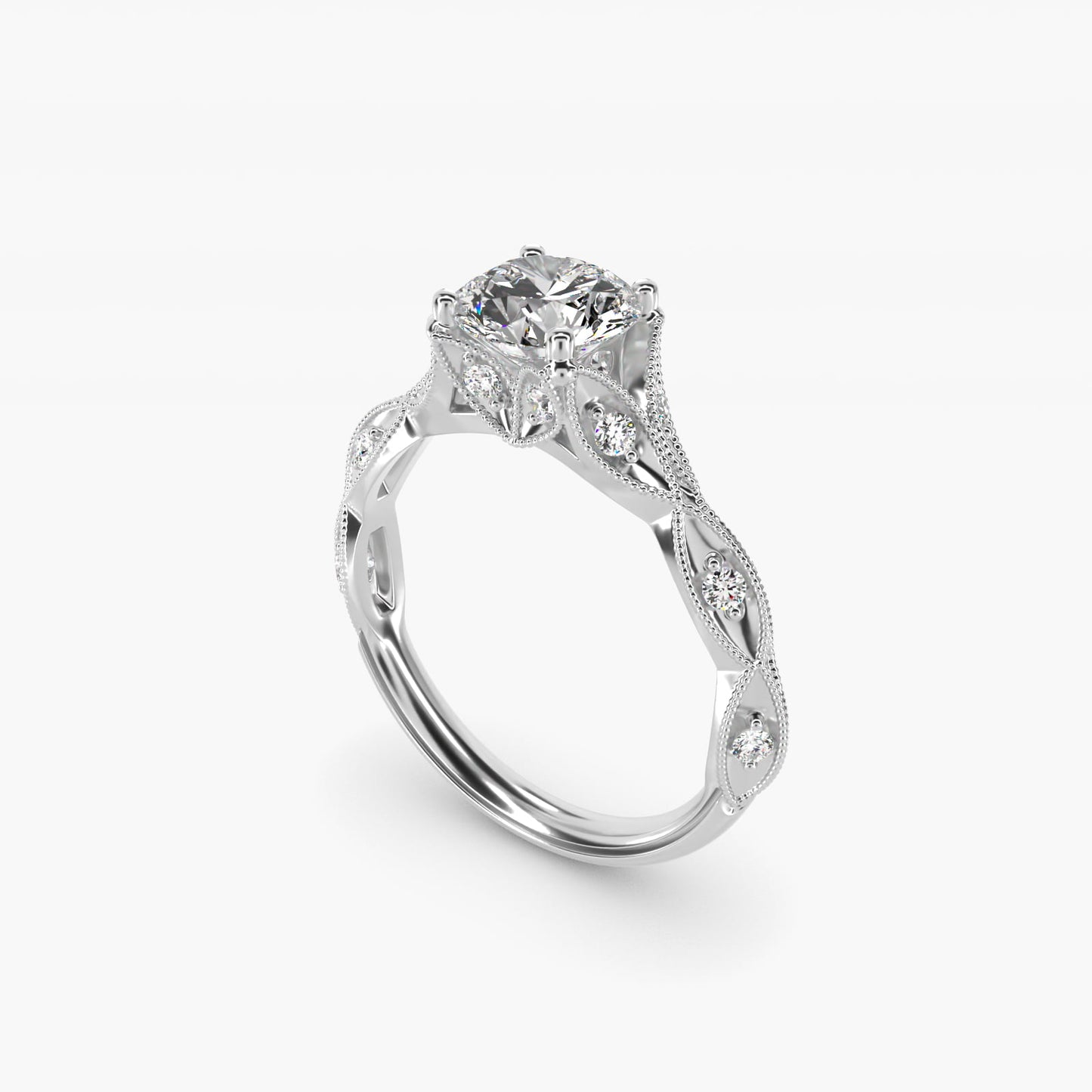 Milgrain Navette Vintage-Style Engagement Ring In Platinum By James Allen - Round Center