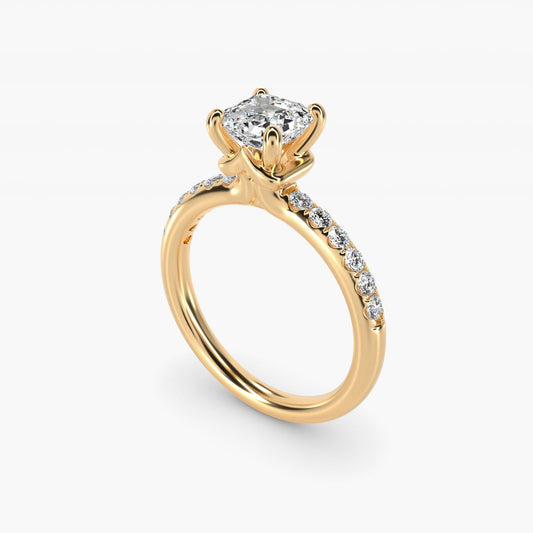 Mini Micropav? Diamond Engagement Ring in 18k Yellow Gold - Asscher Center
