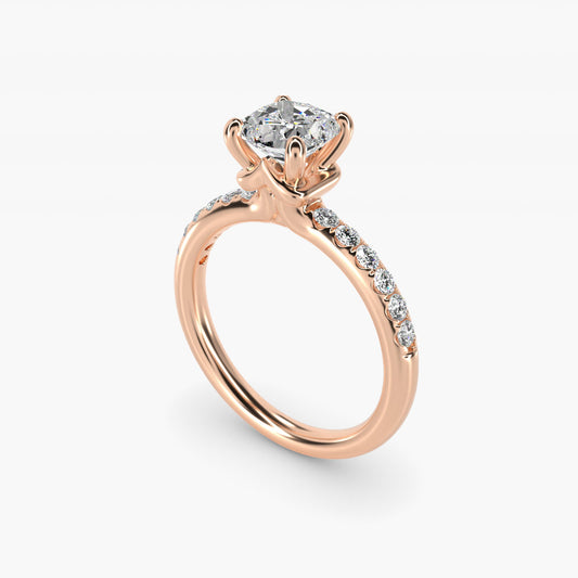Mini MicropavŽ Diamond Engagement Ring in 14k Rose Gold - Cushion Center