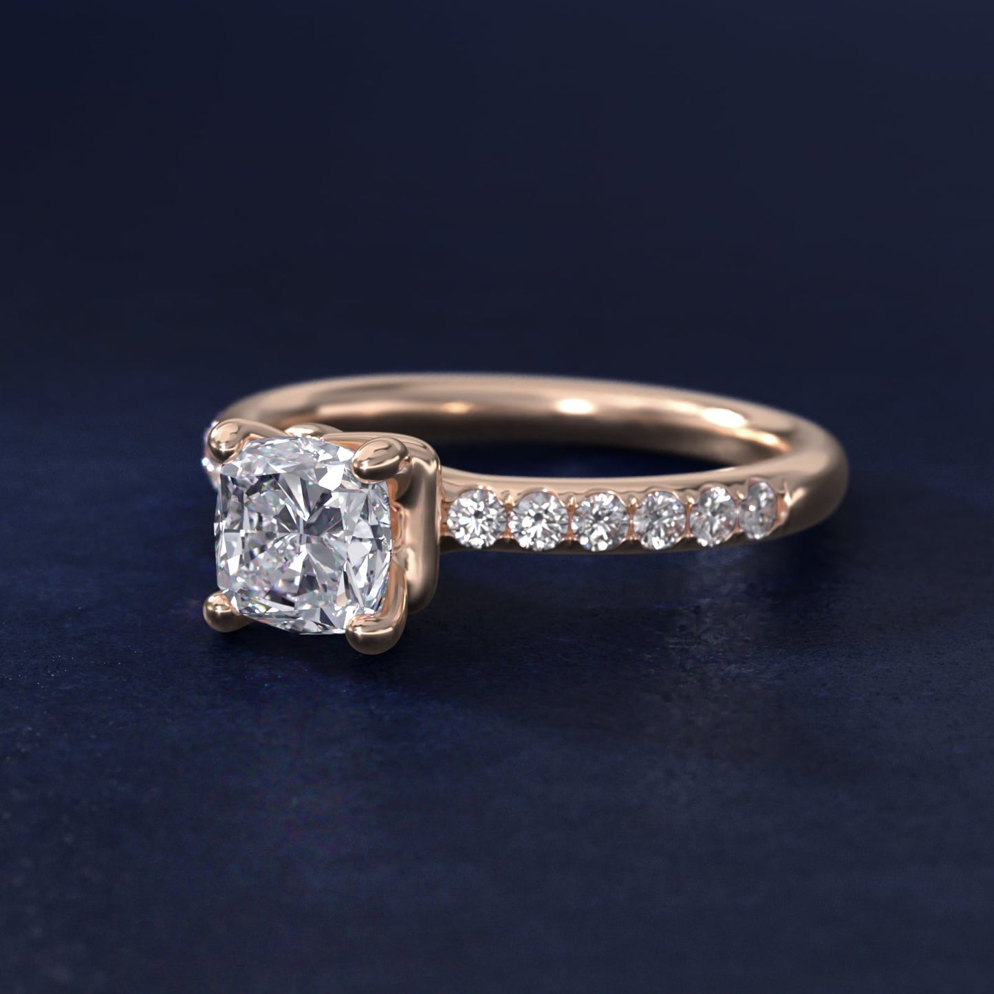 Mini Micropav? Diamond Engagement Ring in 18k Rose Gold - Cushion Center