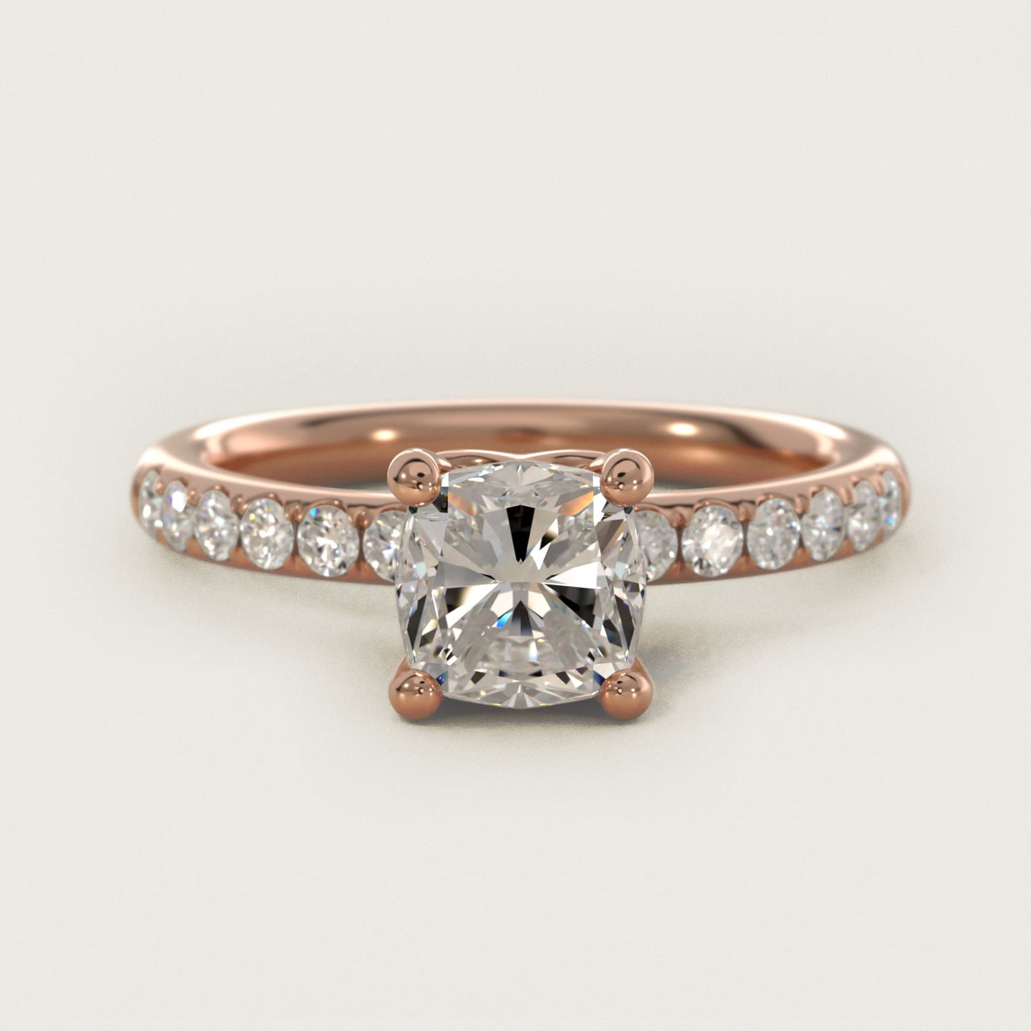 Mini MicropavŽ Diamond Engagement Ring in 14k Rose Gold - Cushion Center