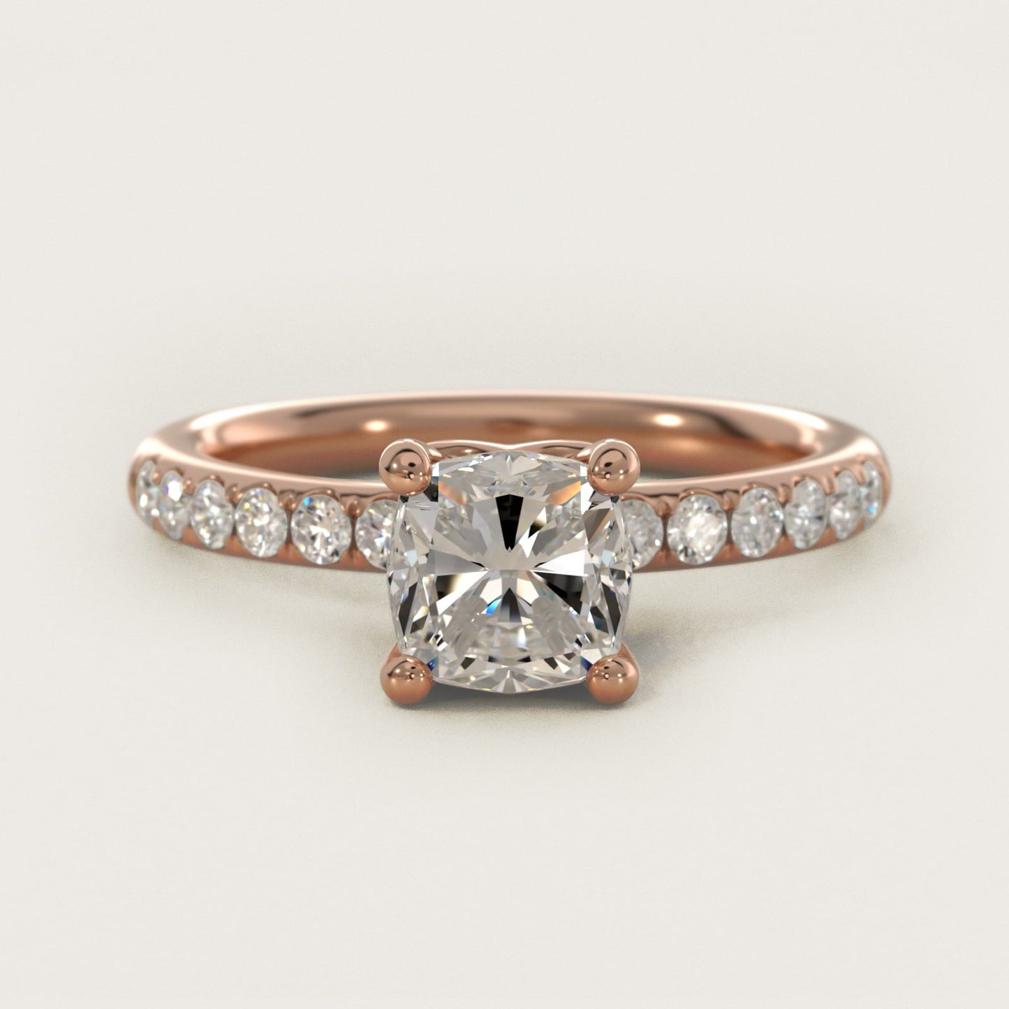 Mini Micropav? Diamond Engagement Ring in 18k Rose Gold - Cushion Center