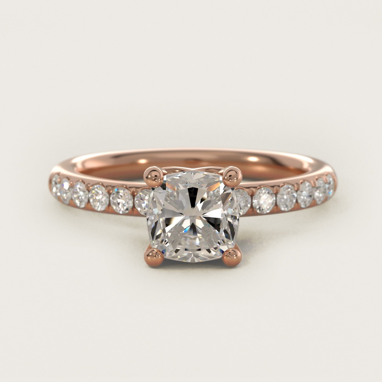 Mini Micropav? Diamond Engagement Ring in 18k Rose Gold - Cushion Center