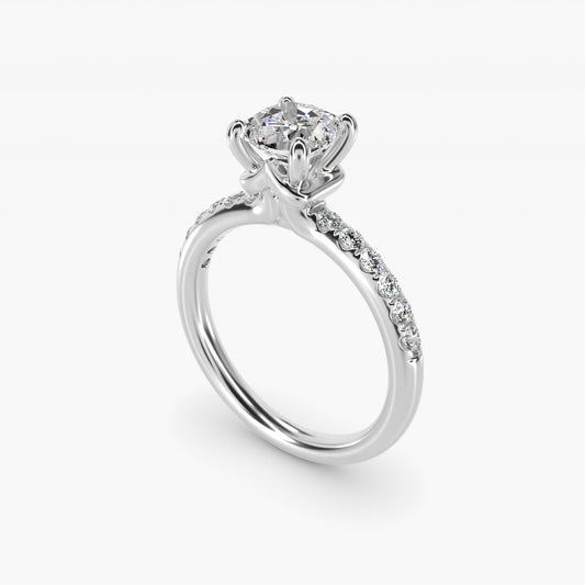 Mini MicropavŽ Diamond Engagement Ring in 14k White Gold - Cushion Center