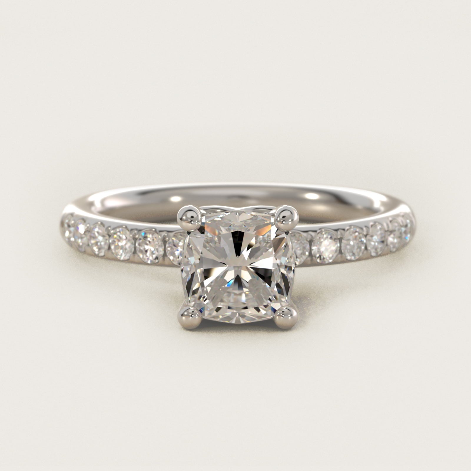 Mini MicropavŽ Diamond Engagement Ring in 14k White Gold - Cushion Center