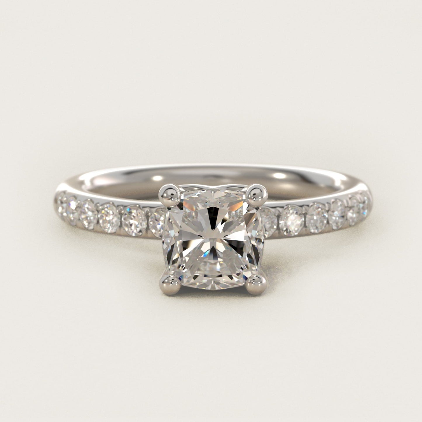 Mini Micropav? Diamond Engagement Ring in 18k White Gold - Cushion Center