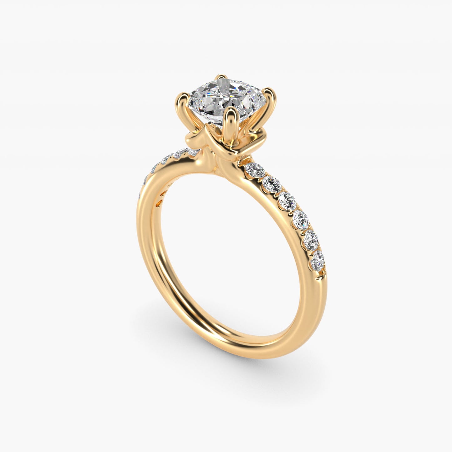 Mini MicropavŽ Diamond Engagement Ring in 14k Yellow Gold - Cushion Center