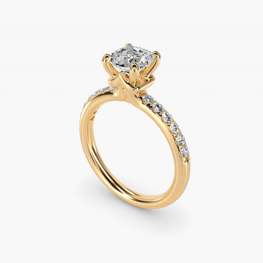 Mini MicropavŽ Diamond Engagement Ring in 14k Yellow Gold - Cushion Center