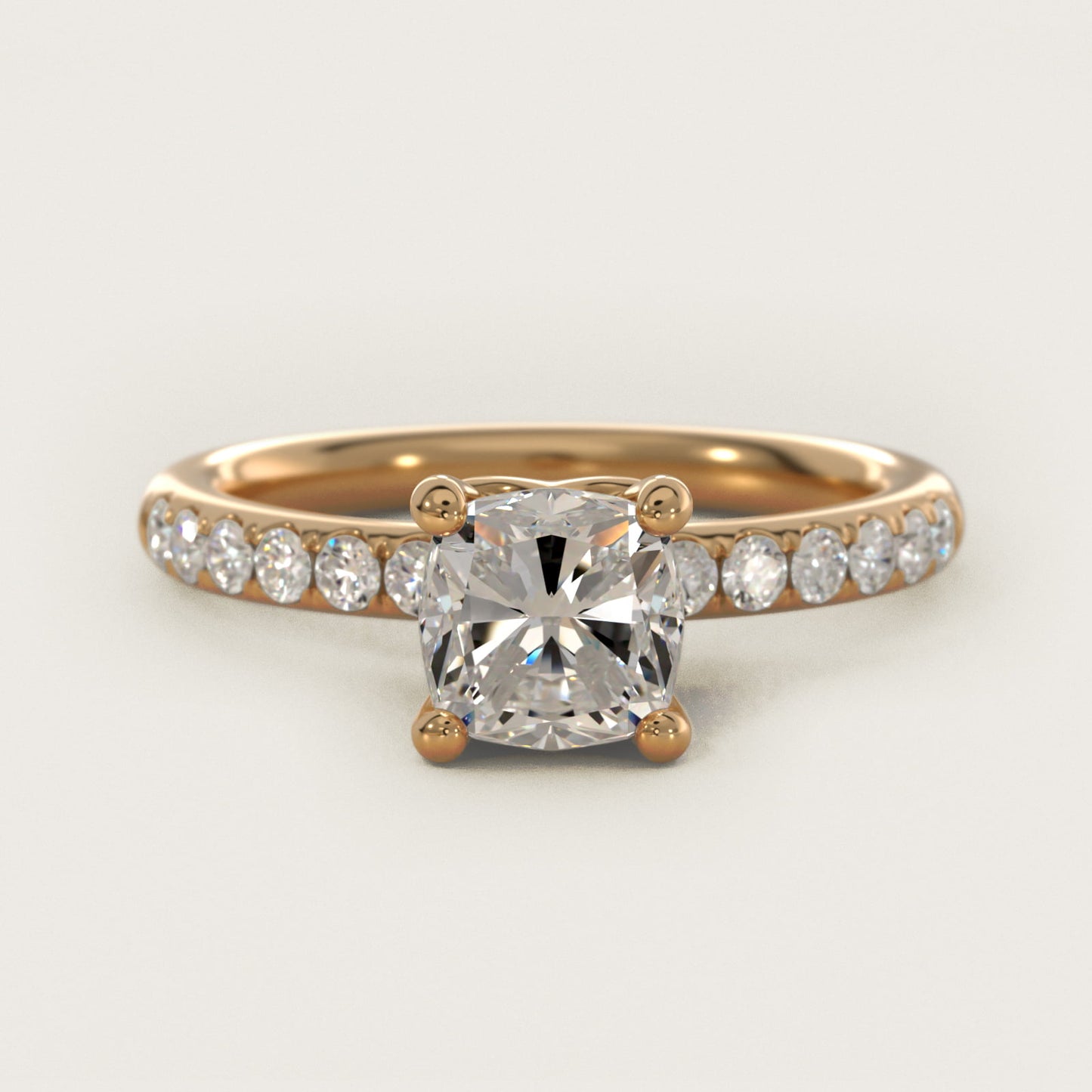 Mini MicropavŽ Diamond Engagement Ring in 14k Yellow Gold - Cushion Center