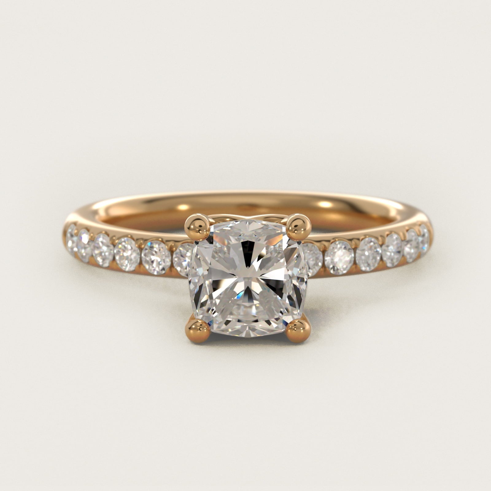 Mini Micropav? Diamond Engagement Ring in 18k Yellow Gold - Cushion Center