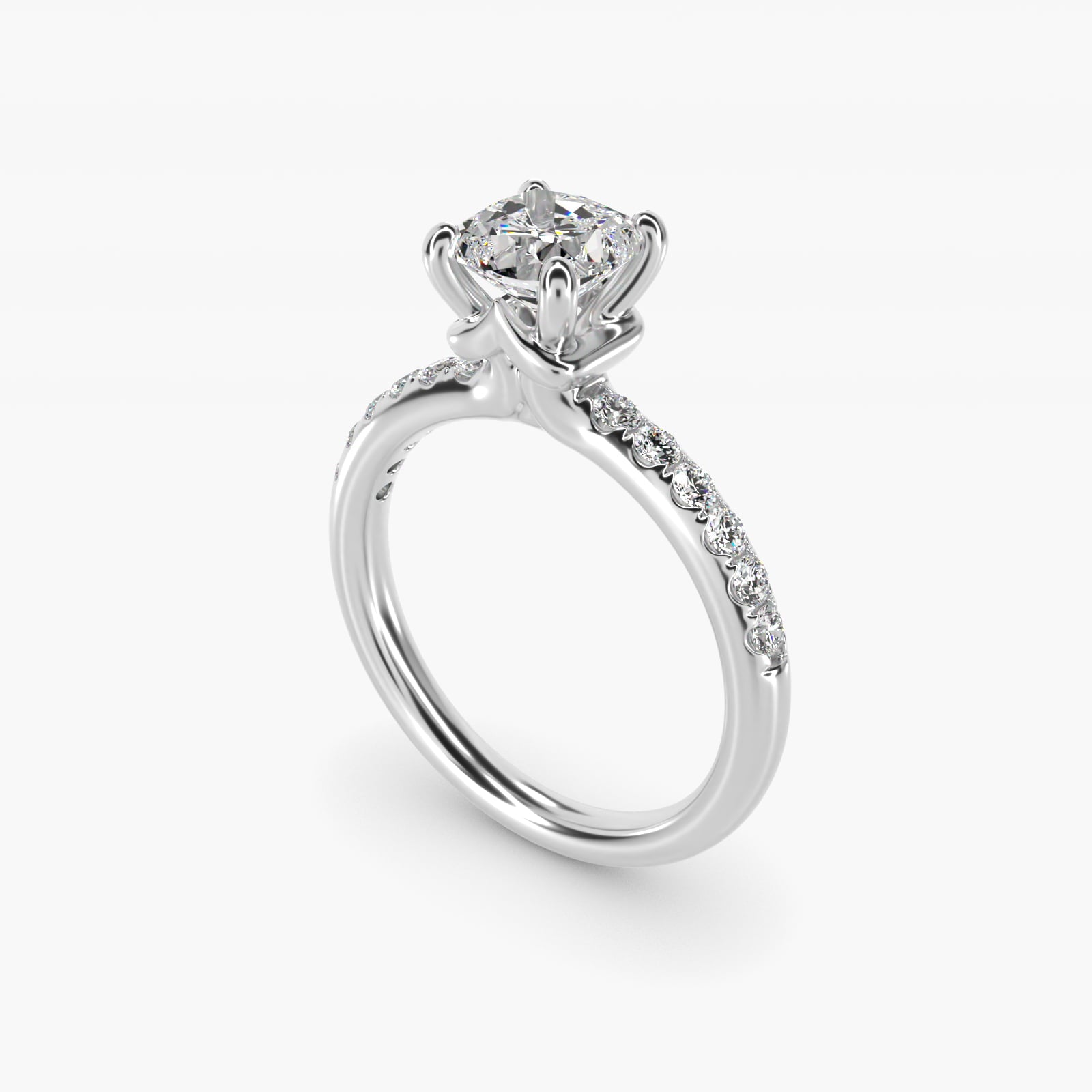 Mini Micropav? Diamond Engagement Ring in Platinum - Cushion Center