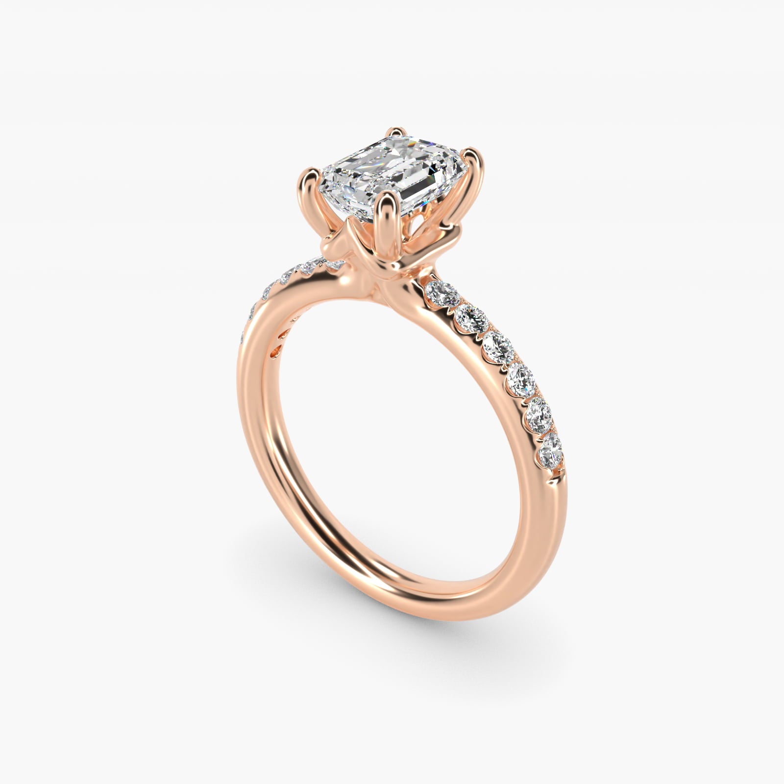 Mini MicropavŽ Diamond Engagement Ring in 14k Rose Gold - Emerald Center