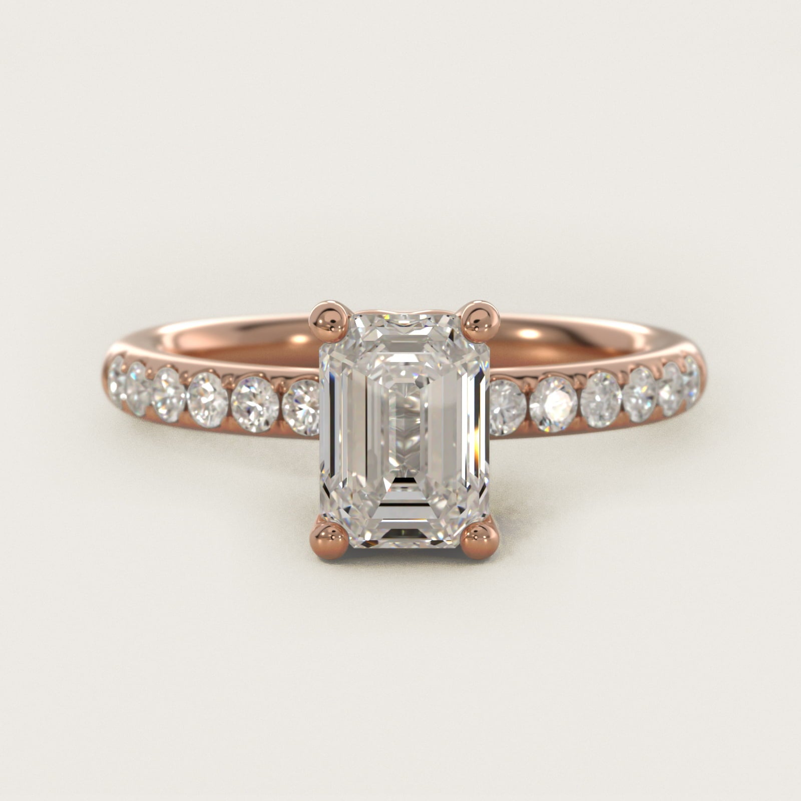 Mini MicropavŽ Diamond Engagement Ring in 14k Rose Gold - Emerald Center