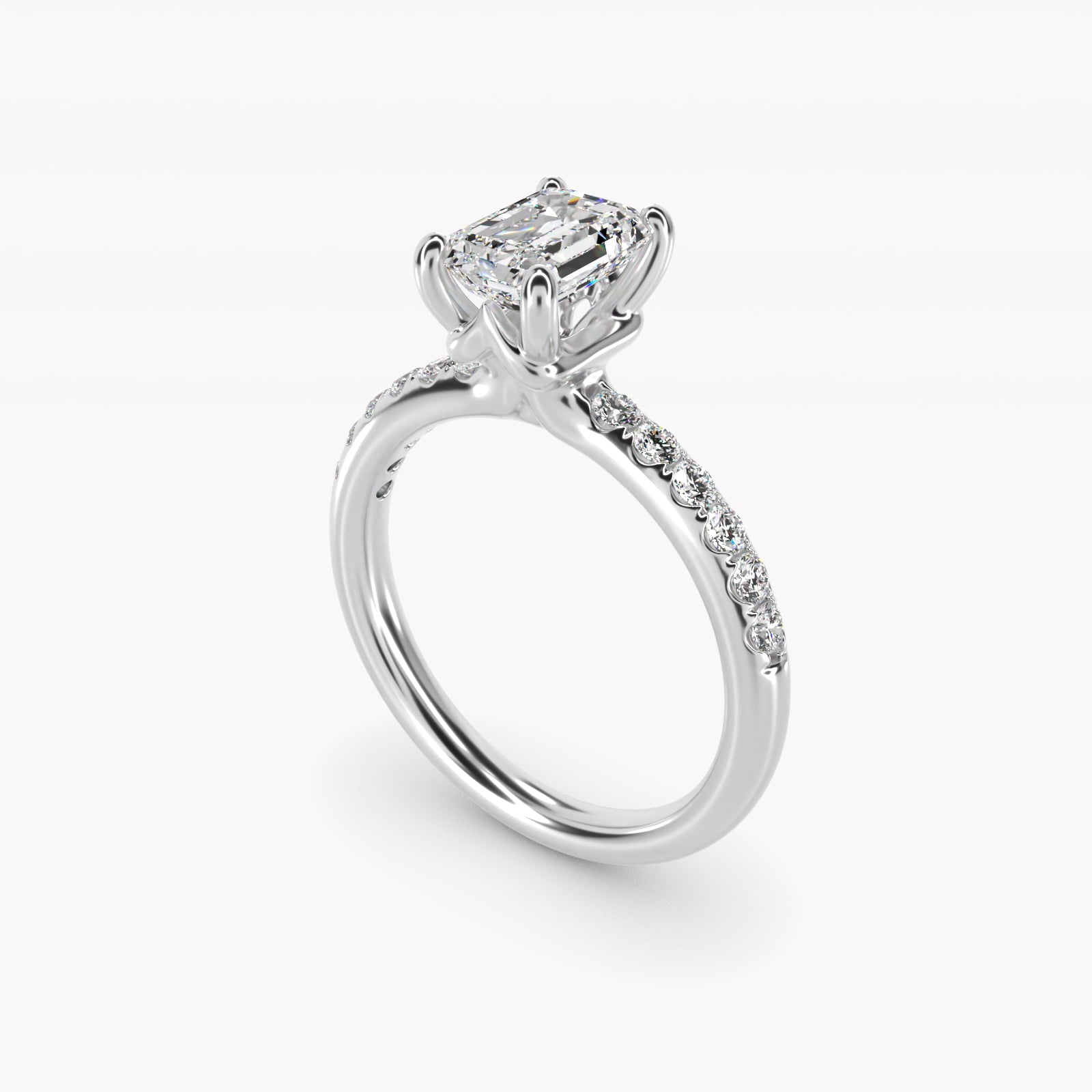 Mini MicropavŽ Diamond Engagement Ring in 14k White Gold - Emerald Center
