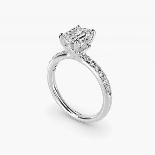 Mini MicropavŽ Diamond Engagement Ring in 14k White Gold - Emerald Center
