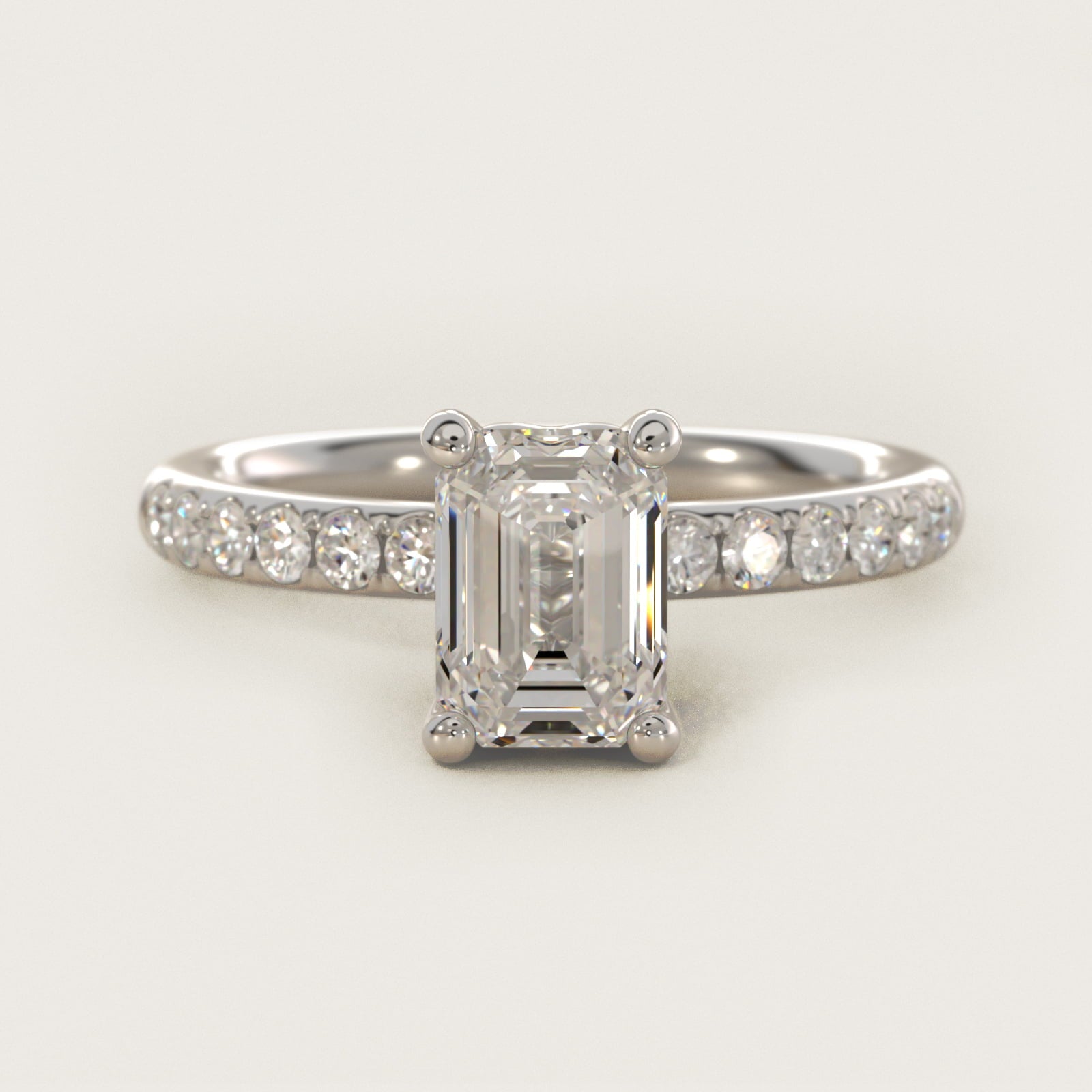 Mini MicropavŽ Diamond Engagement Ring in 14k White Gold - Emerald Center
