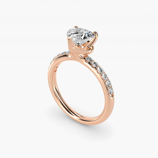 Mini Micropav? Diamond Engagement Ring in 18k Rose Gold - Heart Center