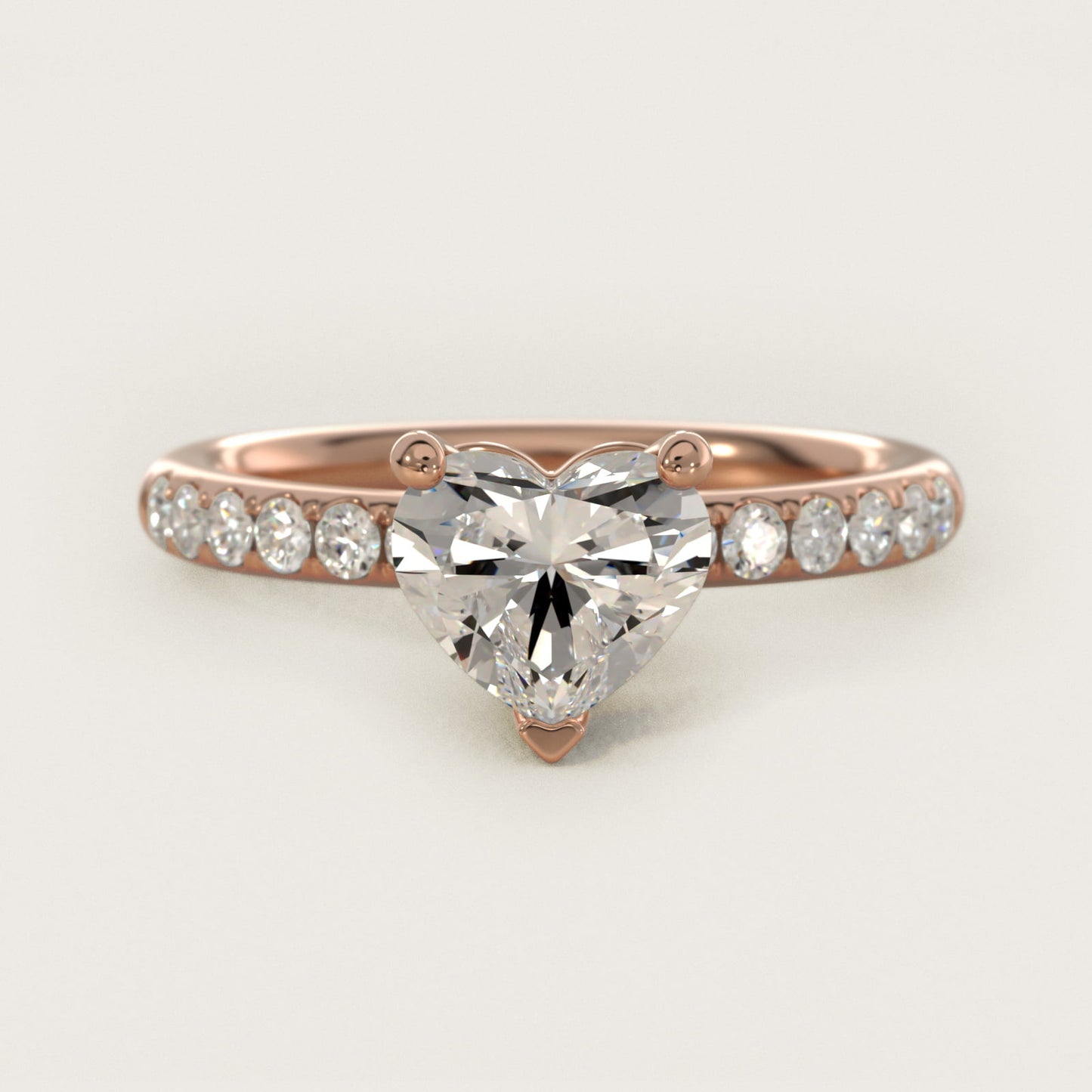 Mini MicropavŽ Diamond Engagement Ring in 14k Rose Gold - Heart Center