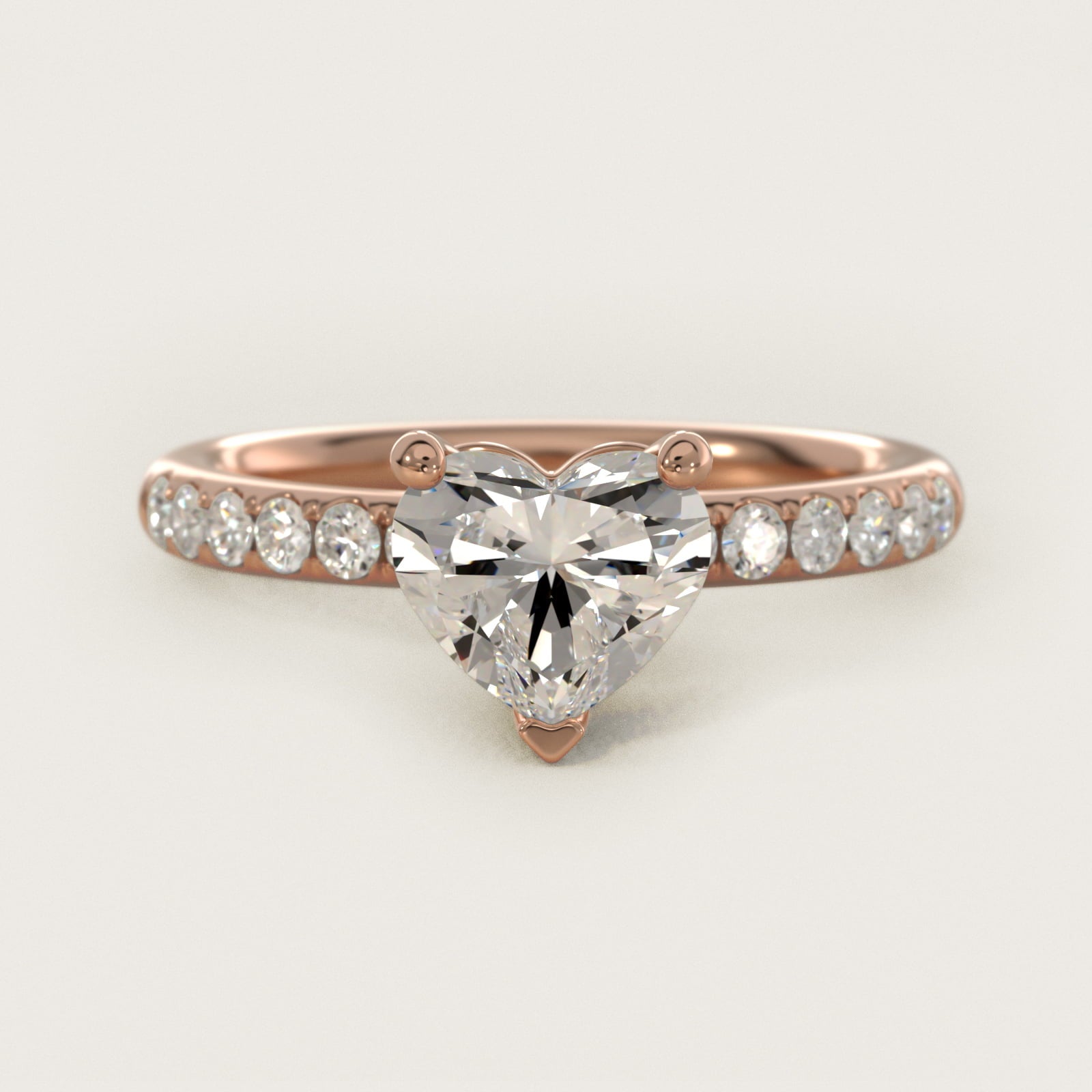 Mini MicropavŽ Diamond Engagement Ring in 14k Rose Gold - Heart Center