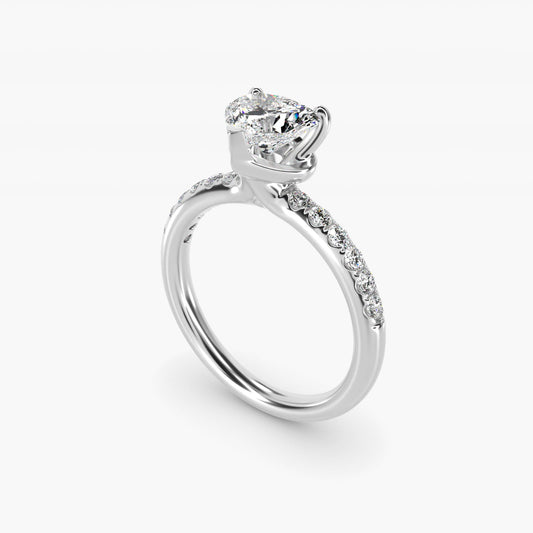 Mini MicropavŽ Diamond Engagement Ring in 14k White Gold - Heart Center