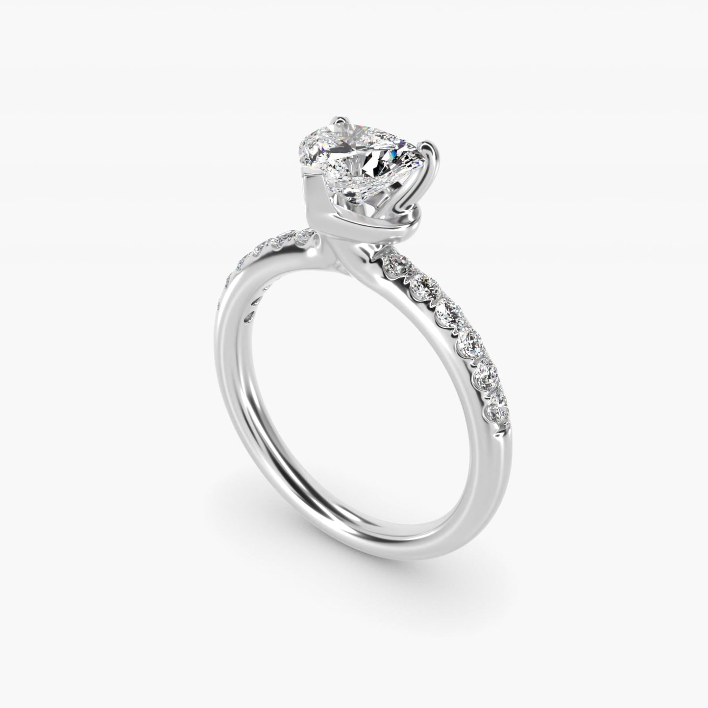 Mini Micropav? Diamond Engagement Ring in 18k White Gold - Heart Center