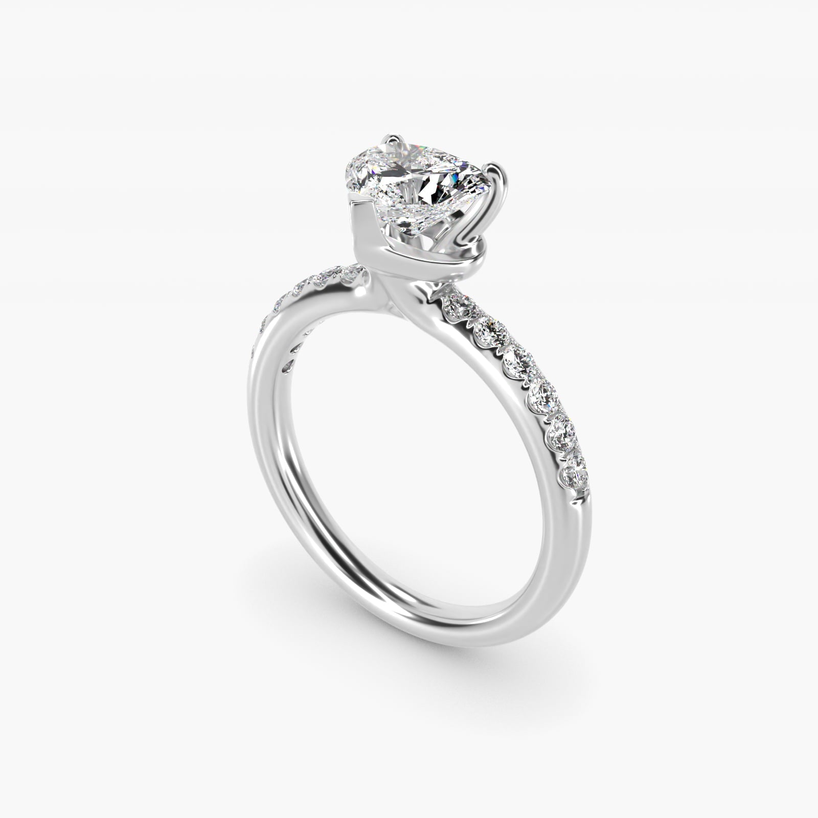 Mini Micropav? Diamond Engagement Ring in 18k White Gold - Heart Center