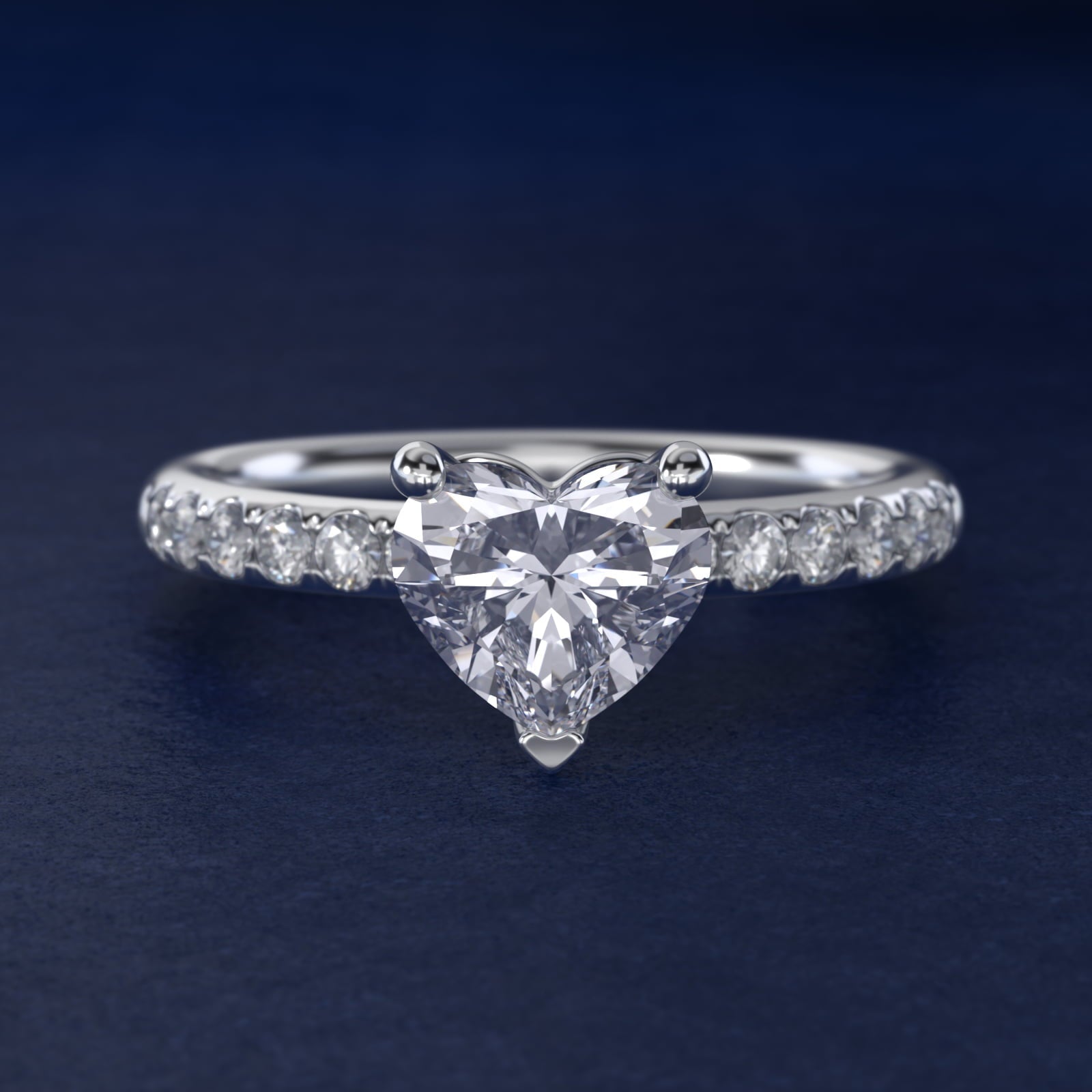 Mini Micropav? Diamond Engagement Ring in 18k White Gold - Heart Center