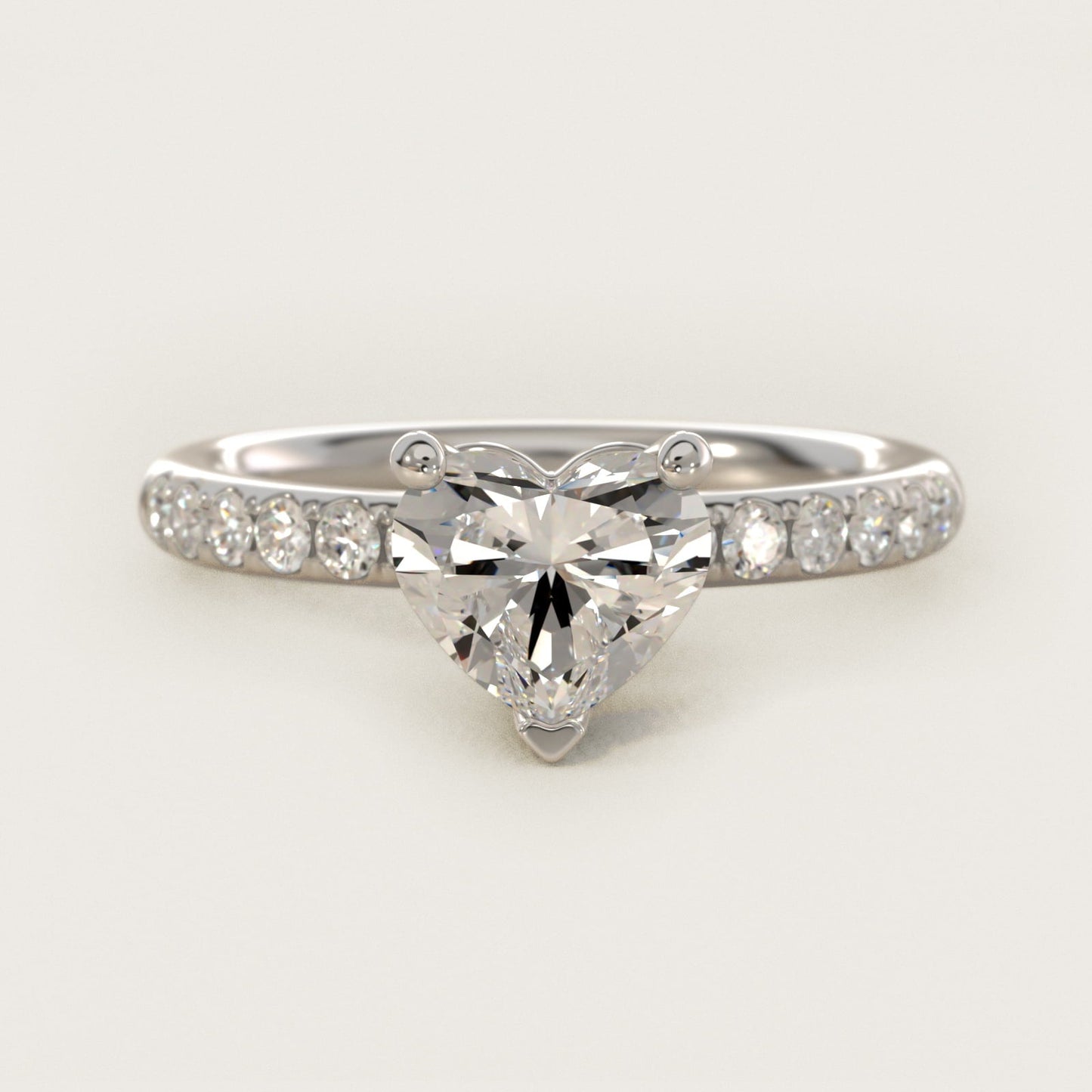Mini Micropav? Diamond Engagement Ring in 18k White Gold - Heart Center