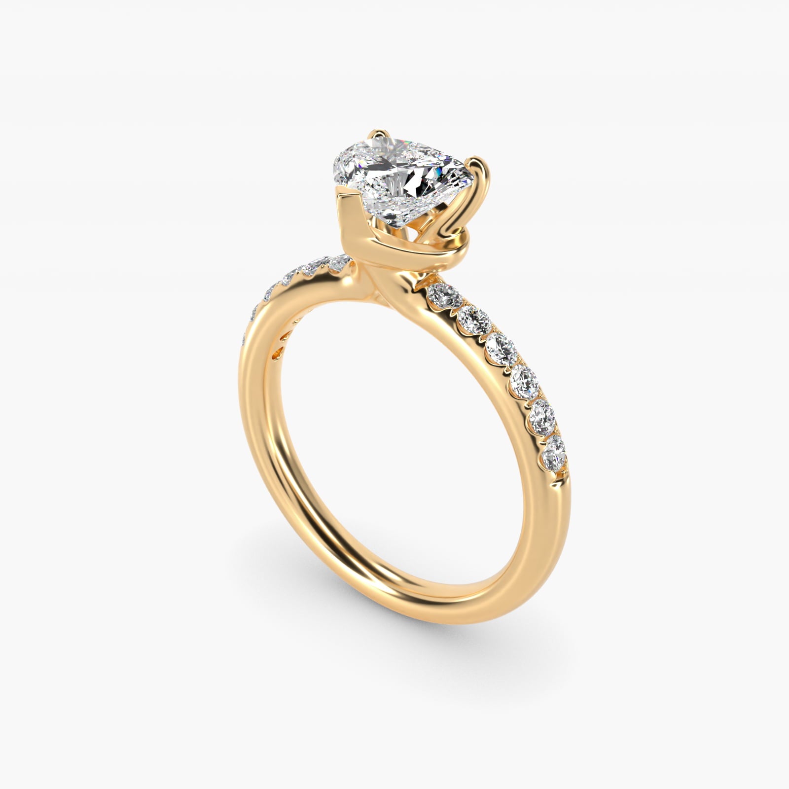 Mini MicropavŽ Diamond Engagement Ring in 14k Yellow Gold - Heart Center