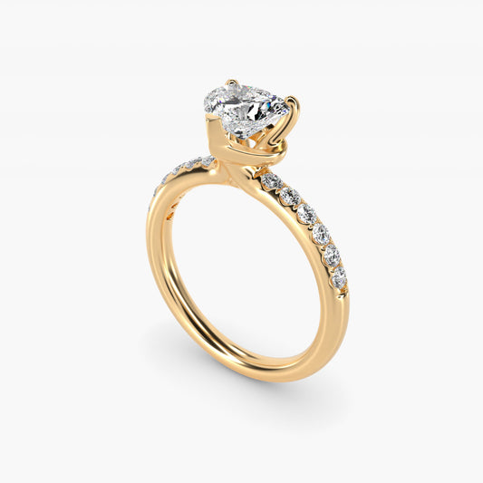Mini MicropavŽ Diamond Engagement Ring in 14k Yellow Gold - Heart Center