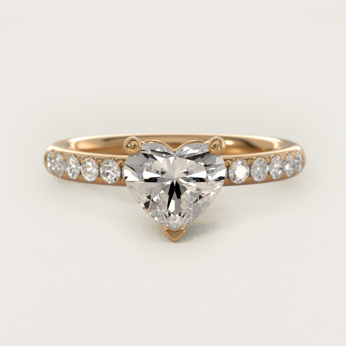 Mini Micropav? Diamond Engagement Ring in 18k Yellow Gold - Heart Center