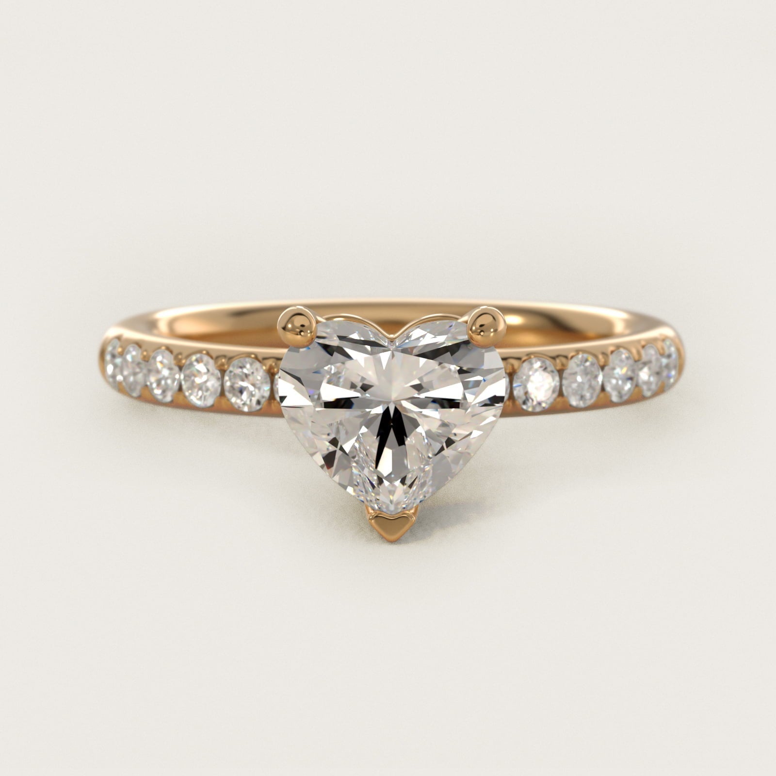 Mini Micropav? Diamond Engagement Ring in 18k Yellow Gold - Heart Center