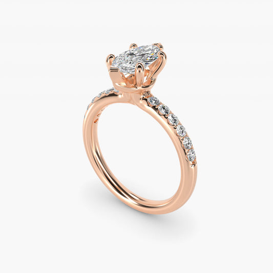 Mini MicropavŽ Diamond Engagement Ring in 14k Rose Gold - Marquise Center