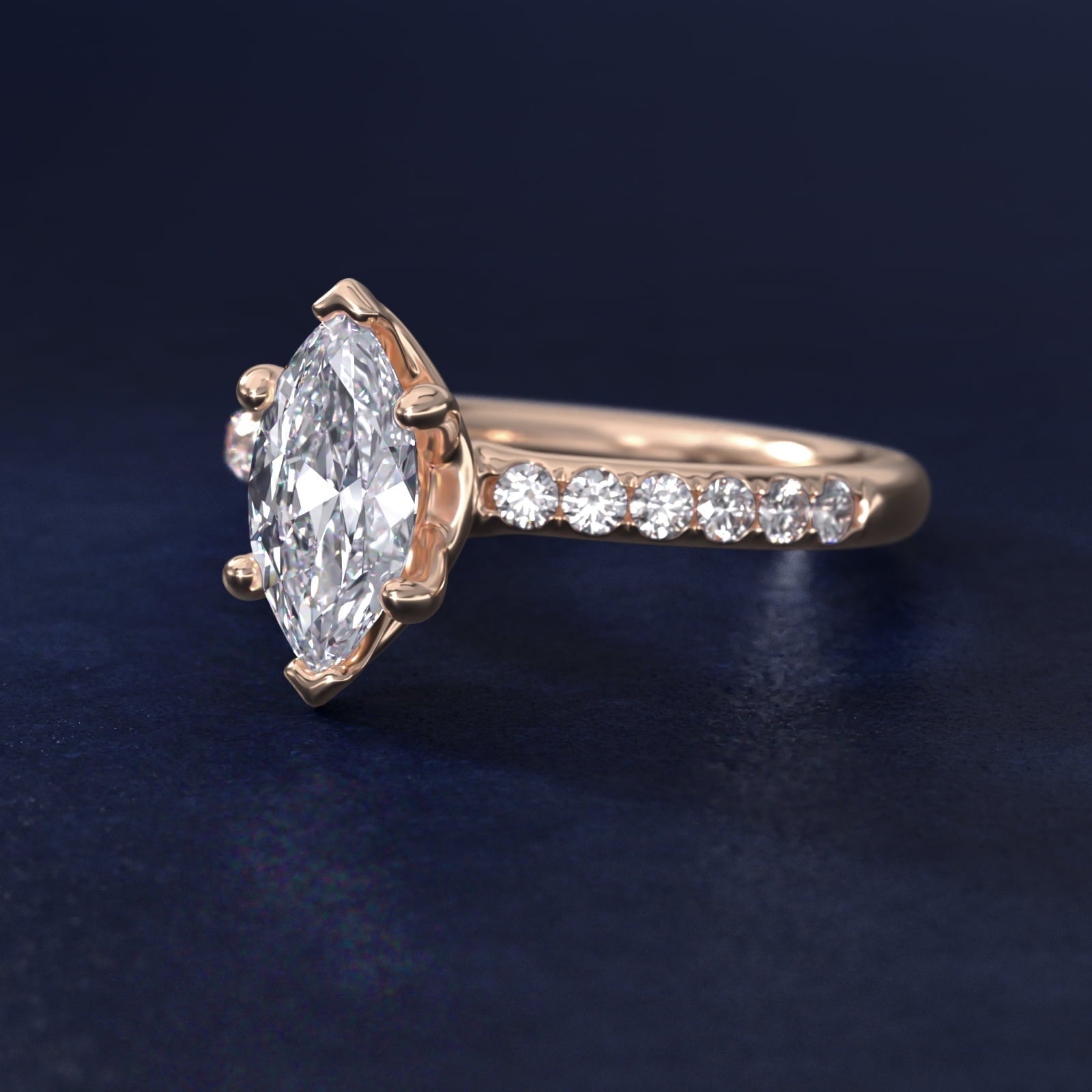 Mini Micropav? Diamond Engagement Ring in 18k Rose Gold - Marquise Center