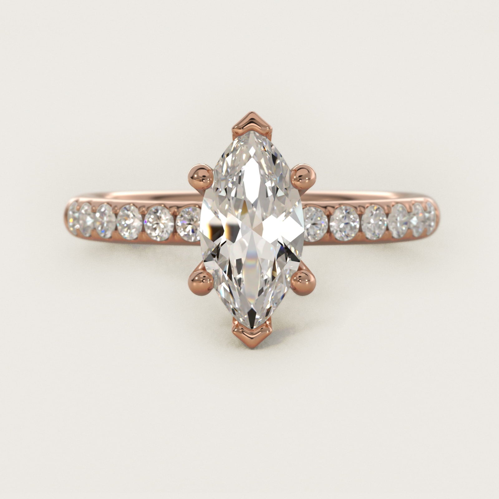 Mini MicropavŽ Diamond Engagement Ring in 14k Rose Gold - Marquise Center