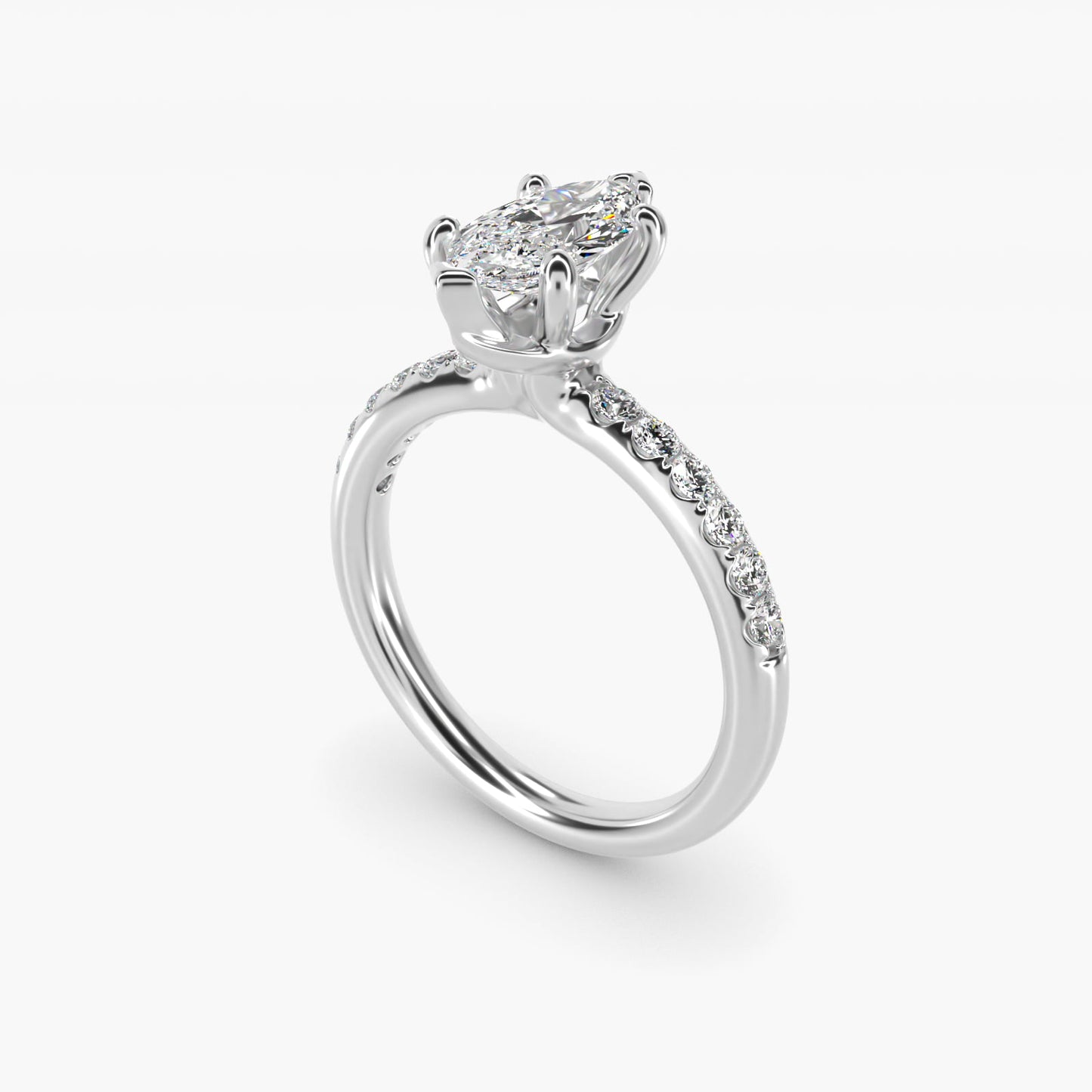 Mini MicropavŽ Diamond Engagement Ring in 14k White Gold - Marquise Center