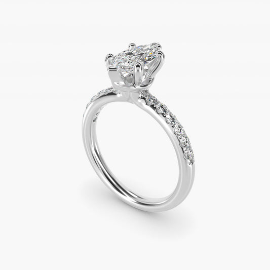 Mini Micropav? Diamond Engagement Ring in 18k White Gold - Marquise Center