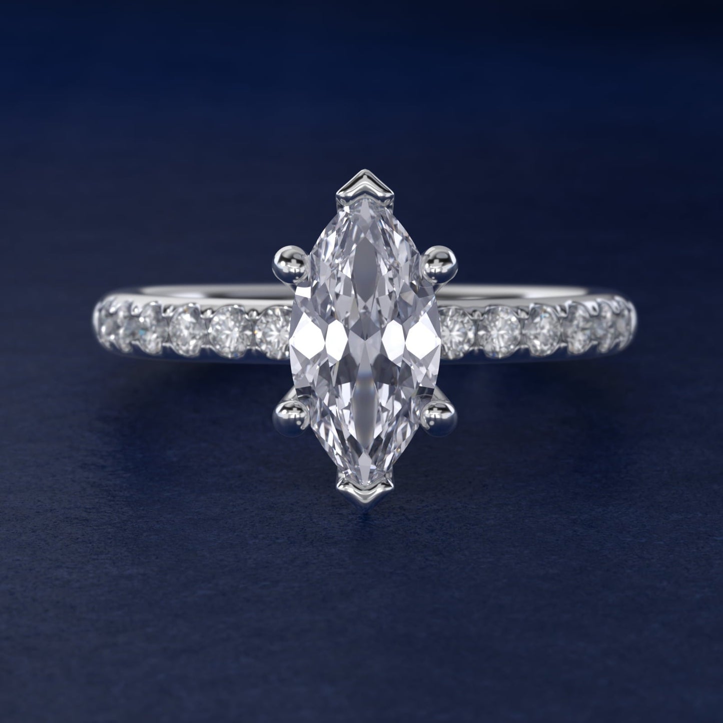 Mini Micropav? Diamond Engagement Ring in 18k White Gold - Marquise Center