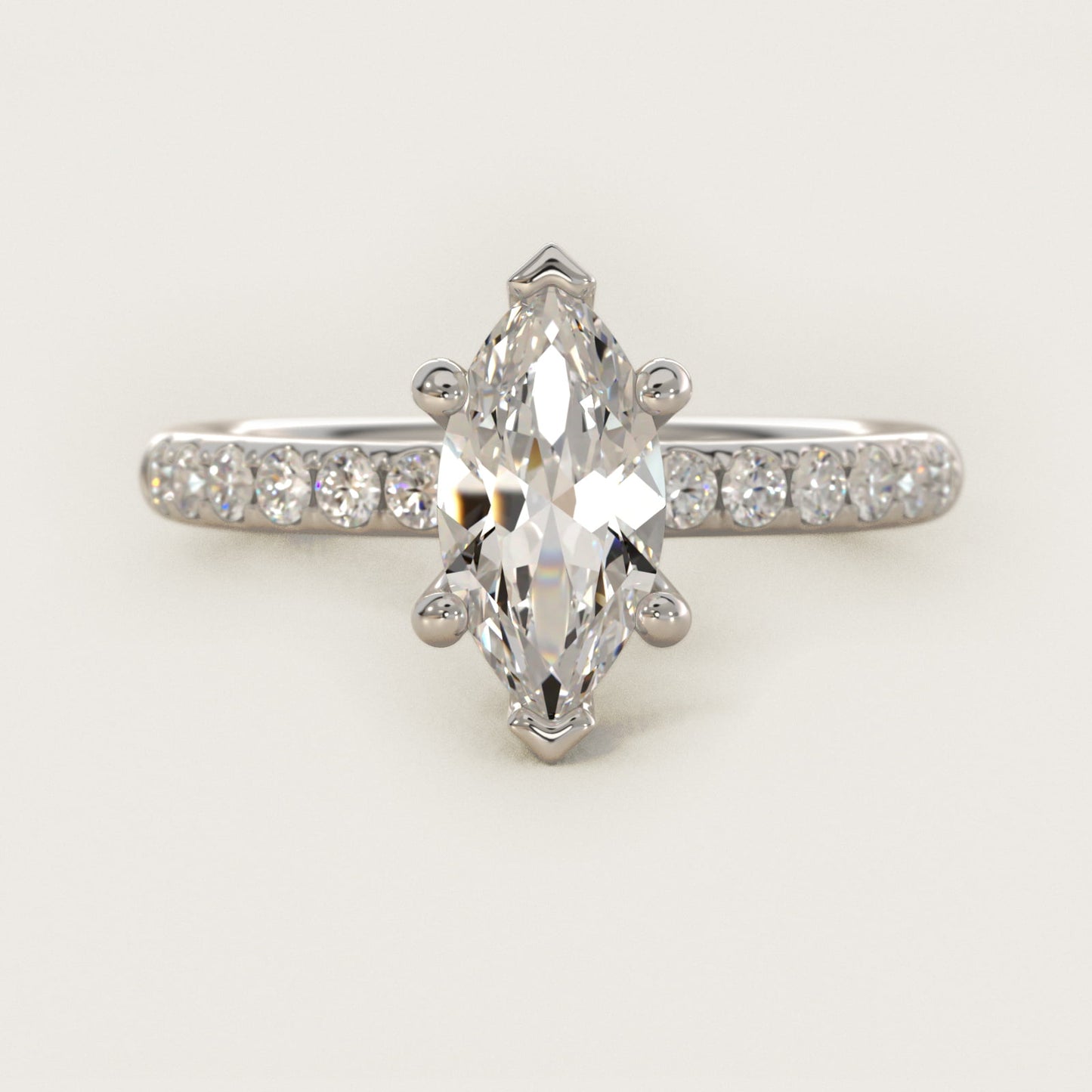 Mini MicropavŽ Diamond Engagement Ring in 14k White Gold - Marquise Center