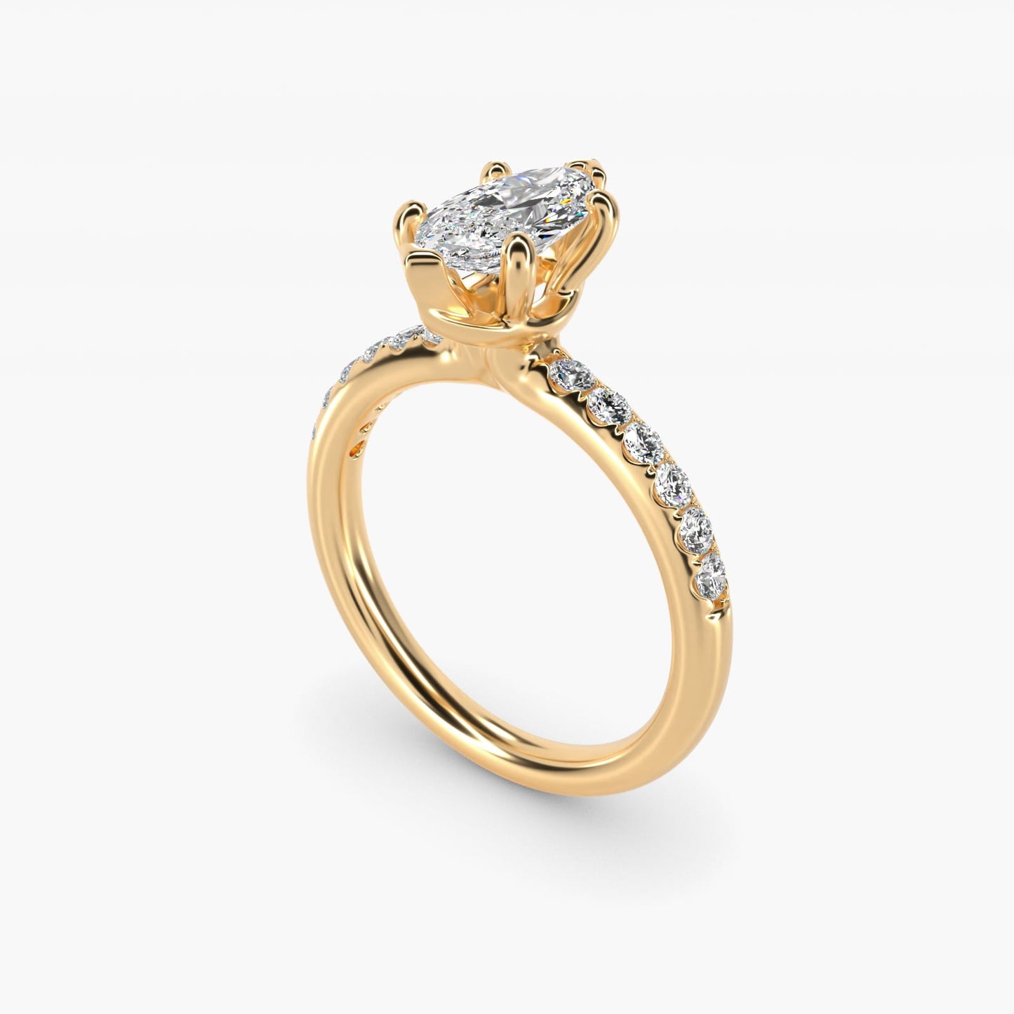 Mini Micropav? Diamond Engagement Ring in 18k Yellow Gold - Marquise Center