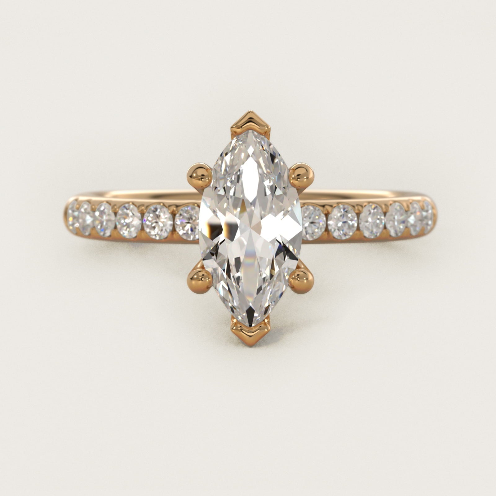 Mini Micropav? Diamond Engagement Ring in 18k Yellow Gold - Marquise Center